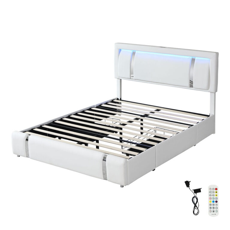 Levede Queen Bed Frame with Adjustable Headboard White BF1069-Q