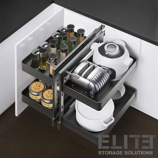 Slate Show Hand Magic Corner II Pull Out Kitchen Storage ELITEMC2-S-4469