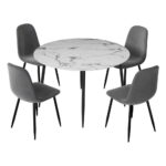 Artiss Dining Table and 4 Chairs Set Marble Grey DSET-MAR75-VEL01-GYX4
