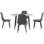 Artiss Dining Table and 4 Chairs Set Marble Grey DSET-MAR75-VEL01-GYX4
