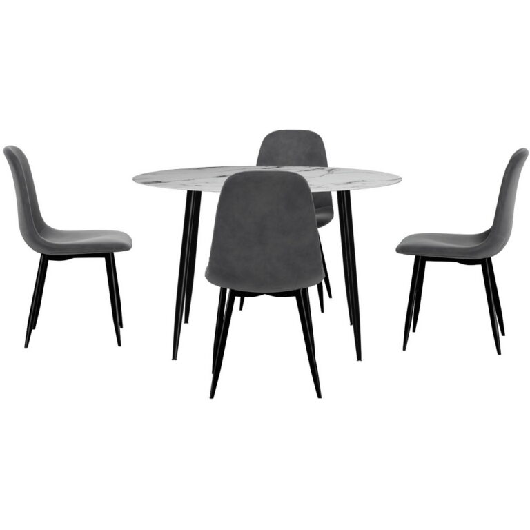 Artiss Dining Table and 4 Chairs Set Marble Grey DSET-MAR75-VEL01-GYX4