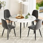 Artiss Dining Table and 4 Chairs Set Marble Grey DSET-MAR75-VEL01-GYX4