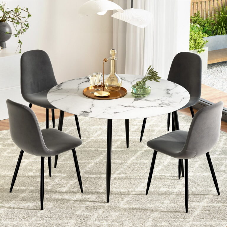 Artiss Dining Table and 4 Chairs Set Marble Grey DSET-MAR75-VEL01-GYX4