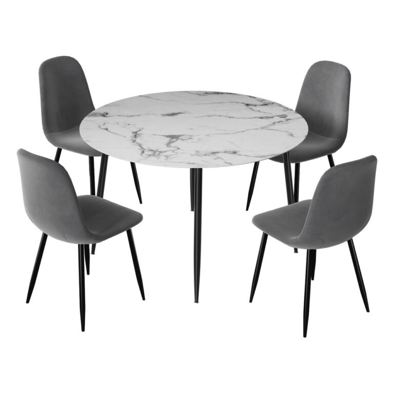 Artiss Dining Table and 4 Chairs Set Marble Grey DSET-MAR75-VEL01-GYX4