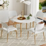 Artiss Dining Table and 4 Chairs Set White Wood DSET-TAB01-086-WHX4