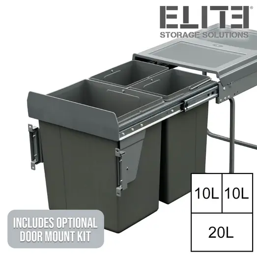 Domestique 40L Triple Slide Out Concealed Waste Bin with Soft Close EL-400-3-4454-D
