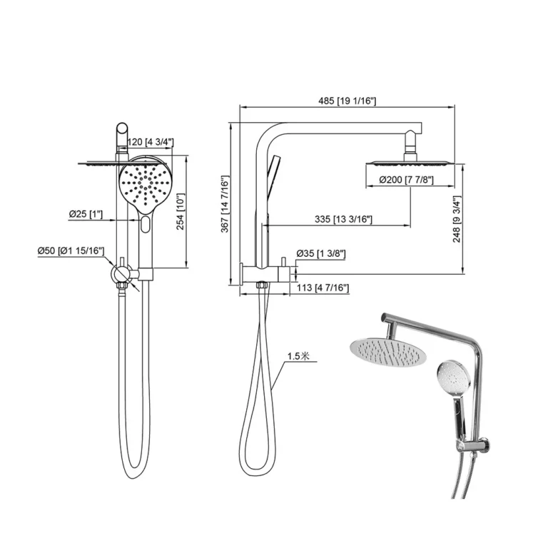 Shower Head High Pressure Set Rain Round Silver BS0110-SL