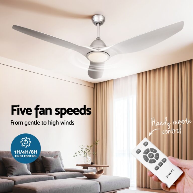 Devanti 64 Inch Ceiling Fan DC Motor w/Light w/Remote - Silver CF-B-64-334-SI
