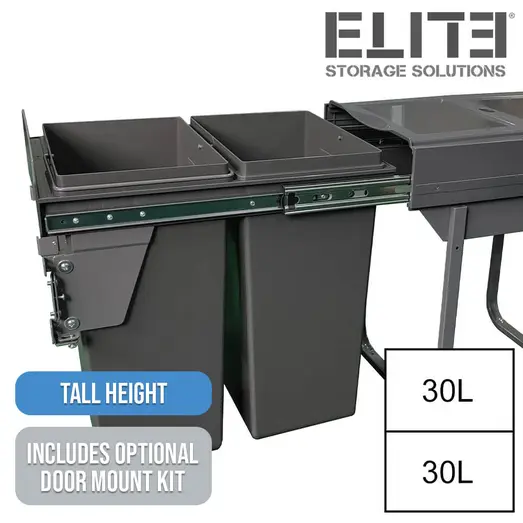 Domestique PLUS 60L Twin Slide Out Concealed Waste Bin with Soft Close EL-450-2-4099-D