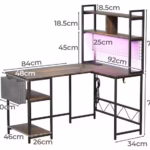 Levede L Shaped Gaming Desk with LED Lights Brown DH1053-BR