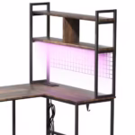Levede L Shaped Gaming Desk with LED Lights Brown DH1053-BR