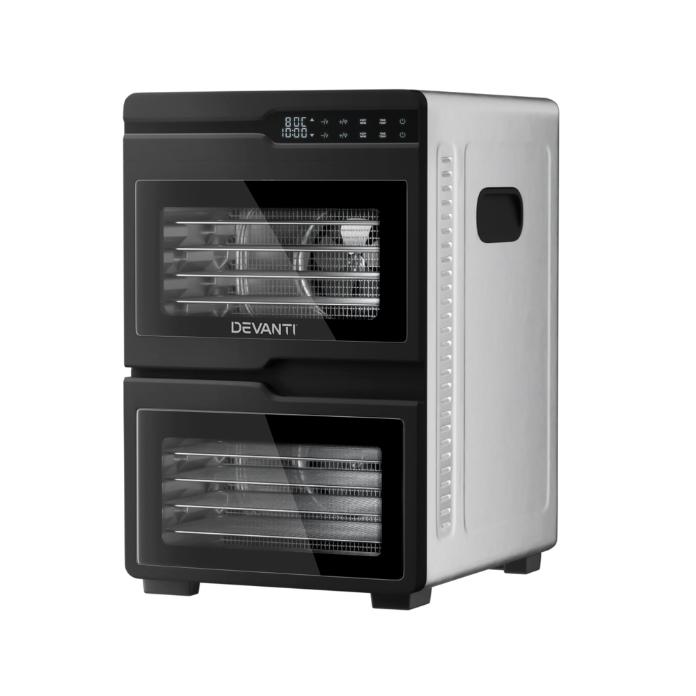 Devanti 12 Trays Food Dehydrator Dual-Zone Stainless Steel Fruit Jerky Dryer FD-E-661A-12T-SS
