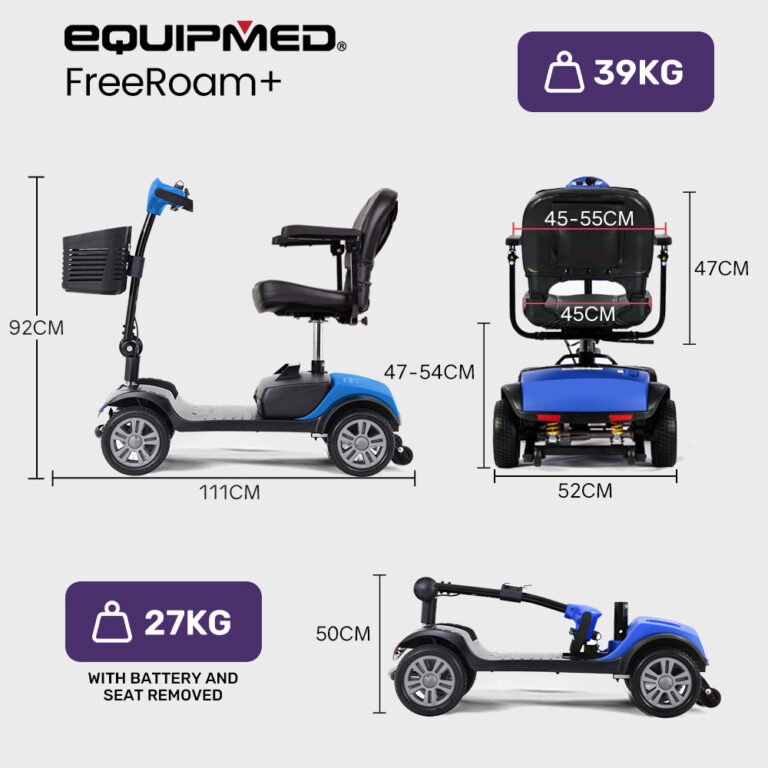EQUIPMED FreeRoam+ Mid-Sized Lithium Fast Easy Charge Mobility Scooter Blue V219-HMBMSCEQ3LBA