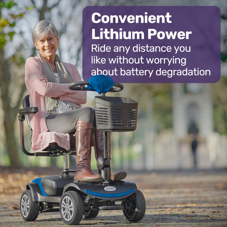EQUIPMED FreeRoam+ Mid-Sized Lithium Fast Easy Charge Mobility Scooter Blue V219-HMBMSCEQ3LBA