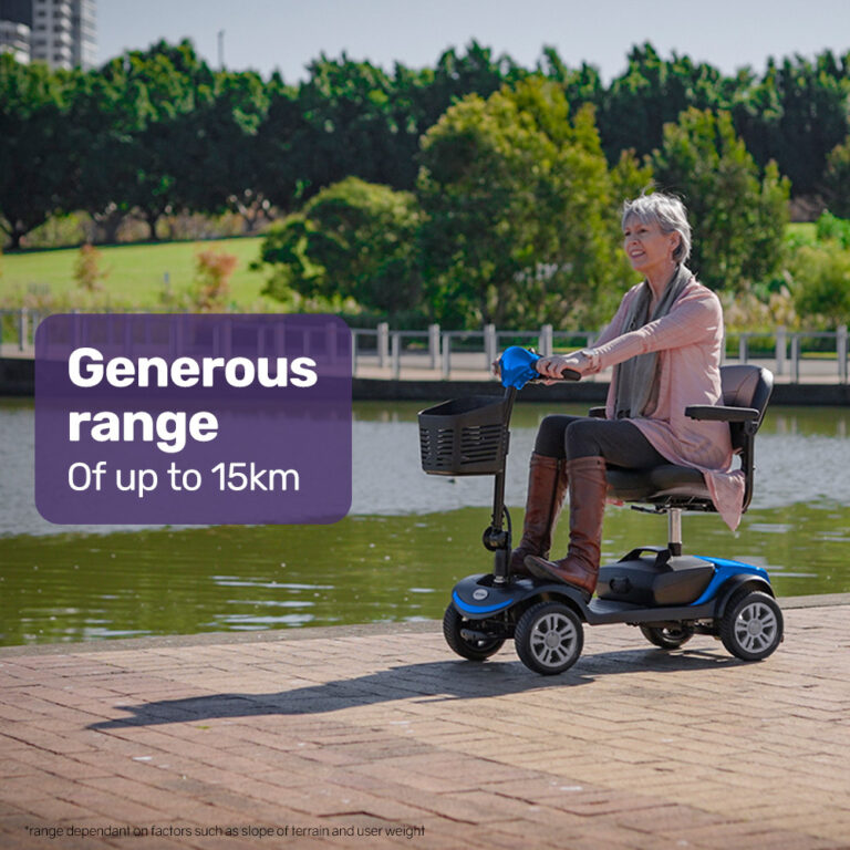 EQUIPMED FreeRoam+ Mid-Sized Lithium Fast Easy Charge Mobility Scooter Blue V219-HMBMSCEQ3LBA