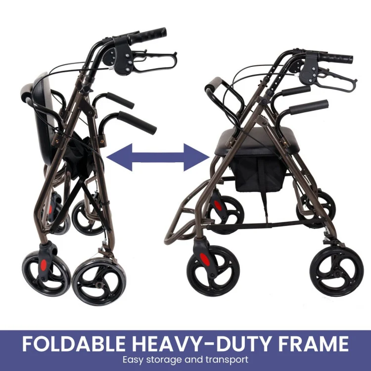 Orthonica Foldable Steel Frame Rollator Walker Lightweight Mobility Aid frw-mas-01l-gy
