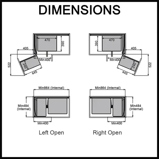 Galley 900mm Magic Corner Pull Out Kitchen Storage ELITEMC-GLFT-1147