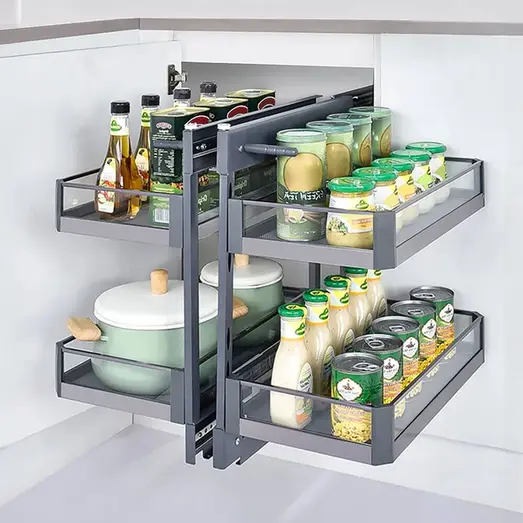 Galley Show Hand 900mm Magic Blind Corner II Pull Out Kitchen Storage ELITEMC2-G-1153