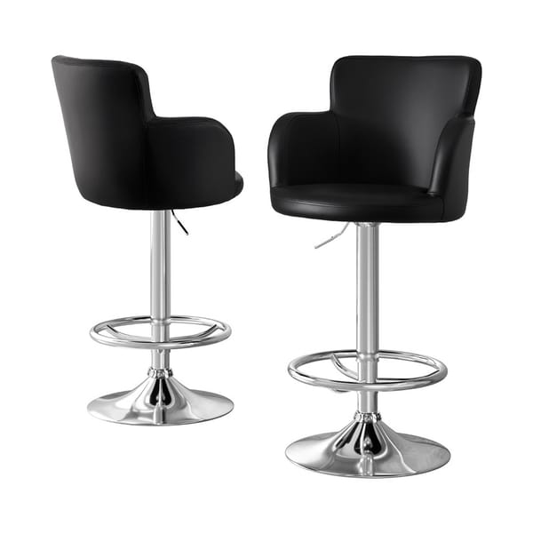 Artiss 2x Leather Bar Stools Swivel Adjustable Gas Lift PU Counter Chairs Black BA-K-7200-BKX2