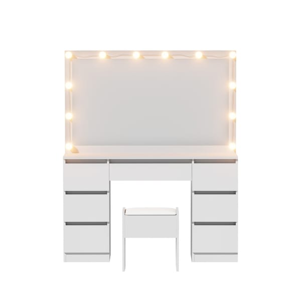 Artiss Dressing Table Vanity Desk Set Stool 12 Led Bulbs White FURNI-N-DRESS02-LED-WH-AB
