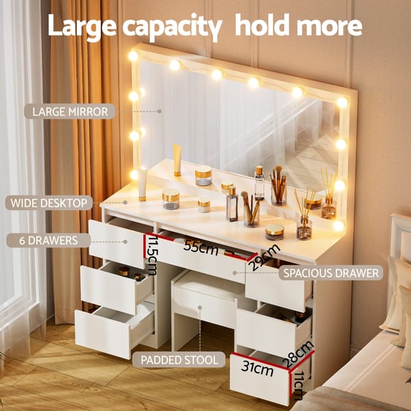 Artiss Dressing Table Vanity Desk Set Stool 12 Led Bulbs White FURNI-N-DRESS02-LED-WH-AB
