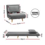 Artiss Sofa Bed Convertible Couch Recliner Lounge Chair Linen Grey SBED-E-FLD01-1S-GY