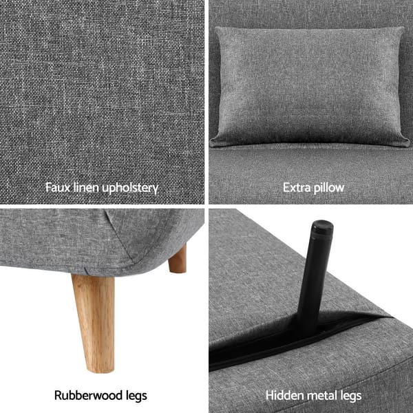 Artiss Sofa Bed Convertible Couch Recliner Lounge Chair Linen Grey SBED-E-FLD01-1S-GY