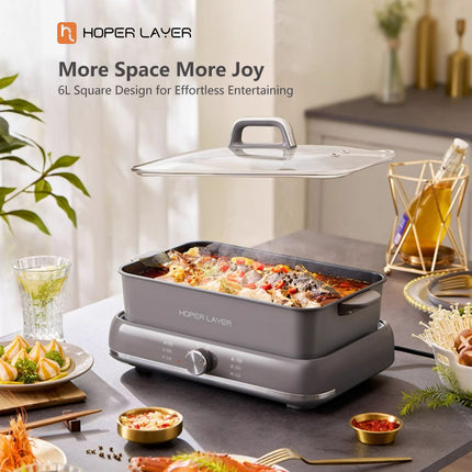 HOPER LAYER Electric Hot Pot 6L – Multifunctional Nonstick Cooker with Grill Boil Simmer & Fry Modes 2000W V940-HG-181-01