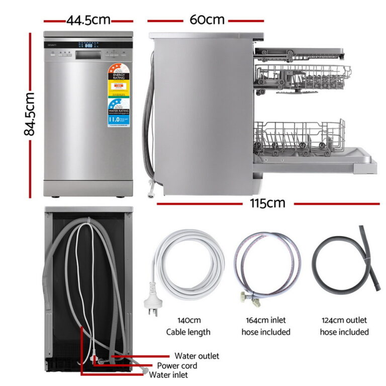 Devanti 10 Place Settings Freestanding Dishwasher Silver BDW-10-FS36E-SS