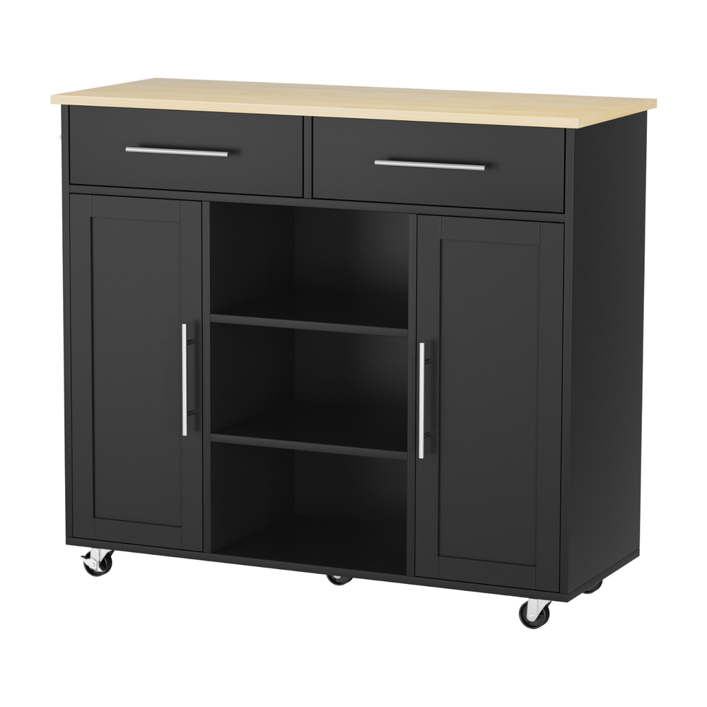 Artiss Kitchen Island Trolley Rolling Serving Cart Storage Cabinet 100cm Black FUR-S-KI-100-BK-AB