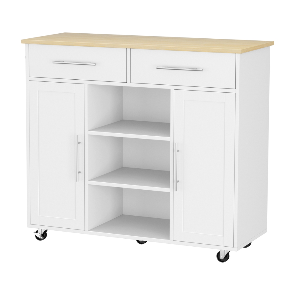 Artiss Kitchen Island Trolley Rolling Serving Cart Storage Drawer Cabinet 100cm White FUR-S-KI-100-WH-AB