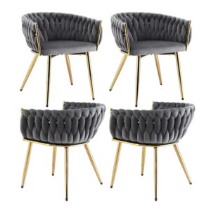Set of 4 Artiss Dining Chairs Velvet Armchair Grey UPHO-C-DIN-01-VEL-GYX4