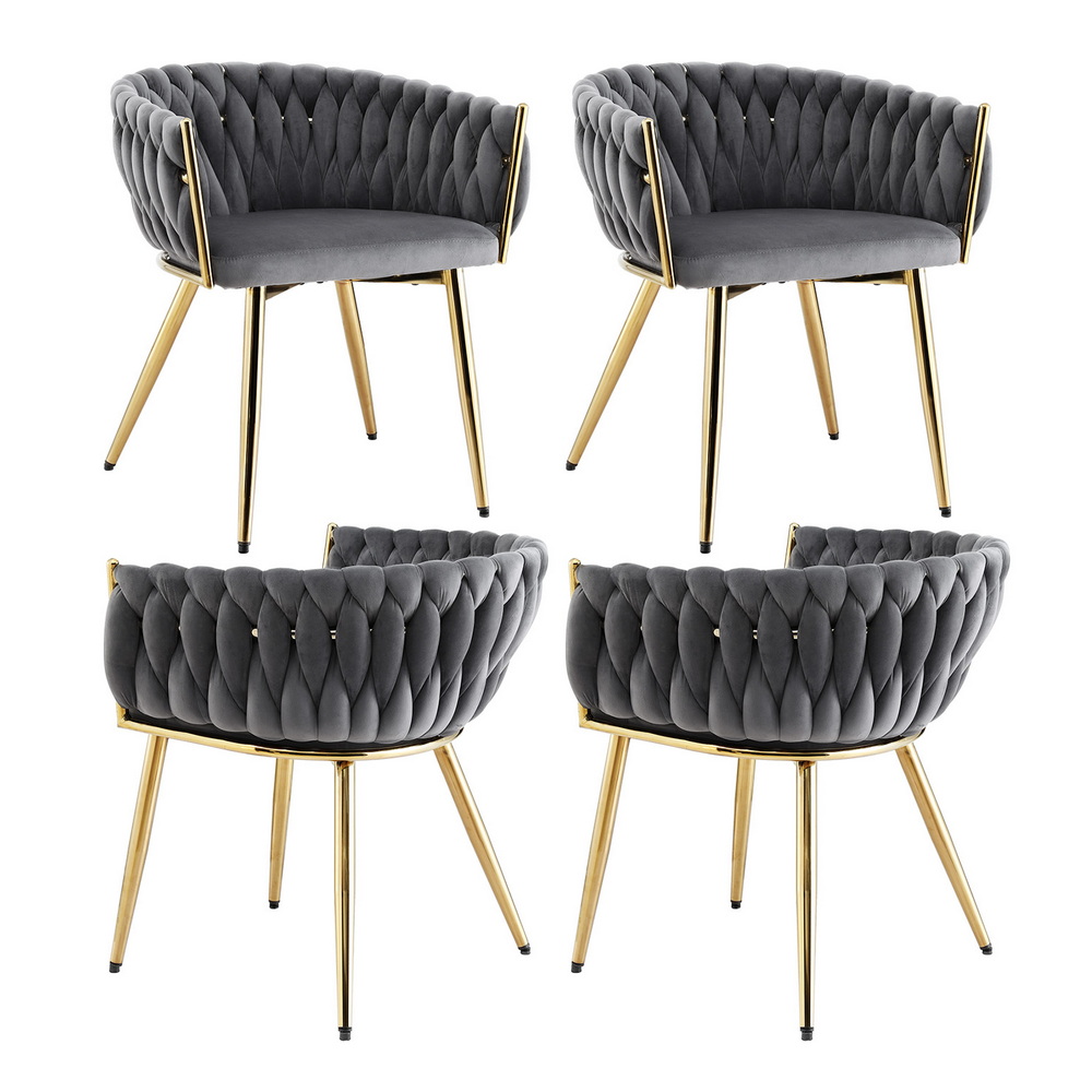Set of 4 Artiss Dining Chairs Velvet Armchair Grey UPHO-C-DIN-01-VEL-GYX4