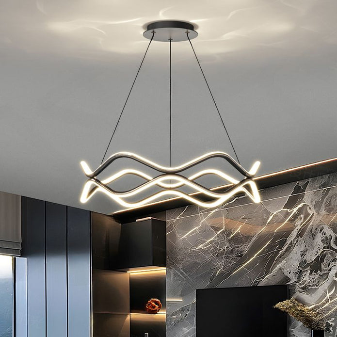 BAMDECOR A212/1 Black Modern Wavy Art Aluminum Light Fixture for Living Room Bedroom V255-BAM-A212/1-BLK