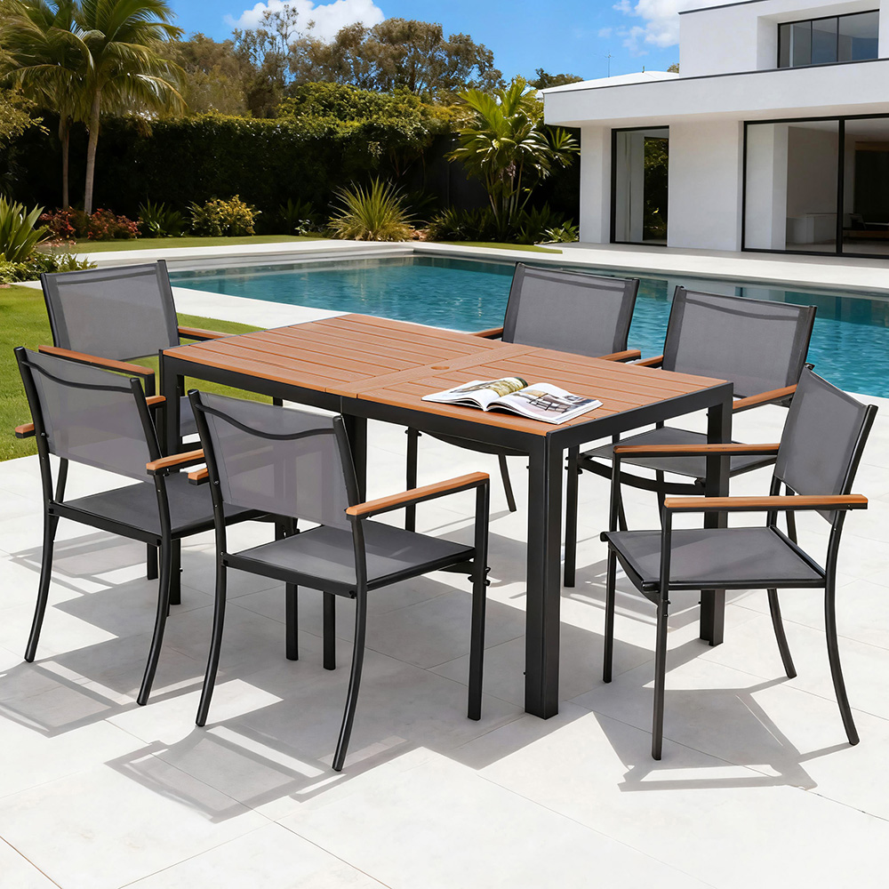 Gardeon 7PCS Outdoor Dining Set Table and Chairs Bistro Set FF-DINING-7PLW-BK-ABC