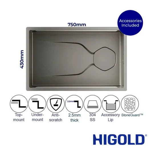 Luxe Serene 1.0 750mm Single Bowl Workstation Kitchen Sink Anti-Scratch HG-952558T-4751