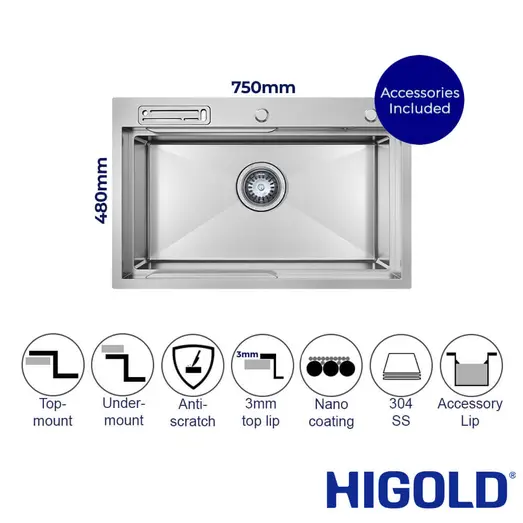 Belle Luxe 1.0 Single Bowl Workstation Kitchen Sink 750mm HG-952607-4752