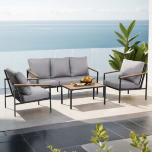 Gardeon 5 Seater Outdoor Sofa Set 4PCS Table Chair Garden Bench Patio Furniture ODF-SOFA-4PCS-PLW-BENCH-BK-AB