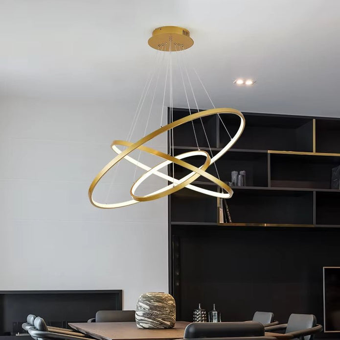 BAMDECOR 18801 Modern LED Chandelier Round Ceiling Lighting with Remote Control Gold V255-BAM-18801/3-GOLD