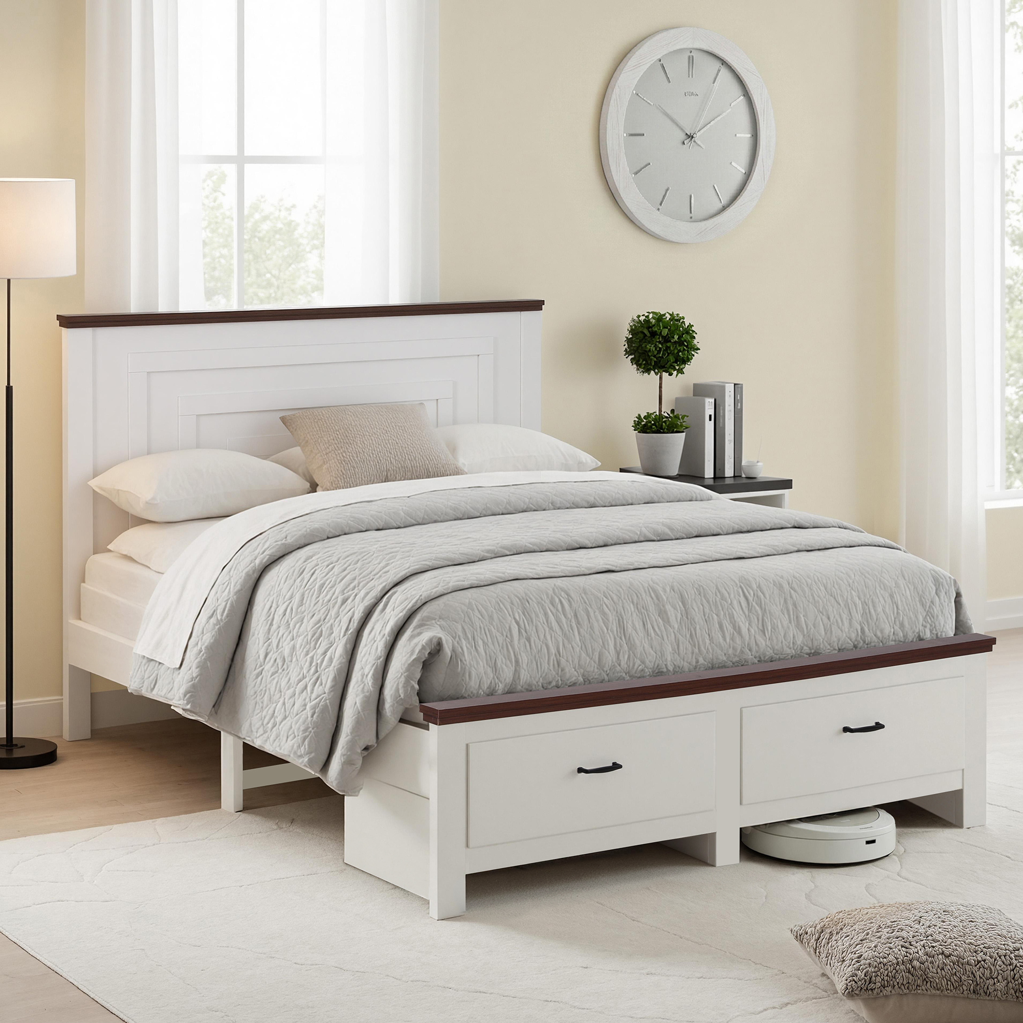 Artiss Double Wooden Bed Frame with 2 Drawers and Solid High Headboard White WBED-F-RAWDO-D-WH-ABC