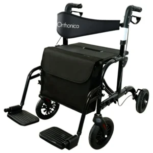 Orthonica Aluminium 2-in-1 Rollator Wheelchair with Foldable Frame – Black & Silver frw-mas-2n1-bk