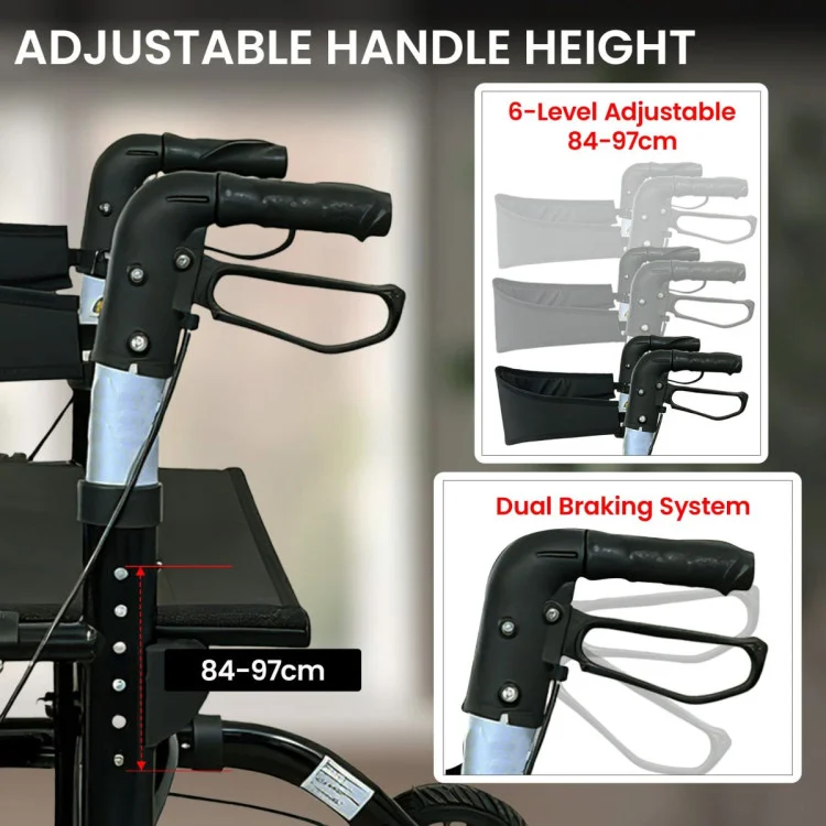 Orthonica Aluminium 2-in-1 Rollator Wheelchair with Foldable Frame – Black & Silver frw-mas-2n1-bk