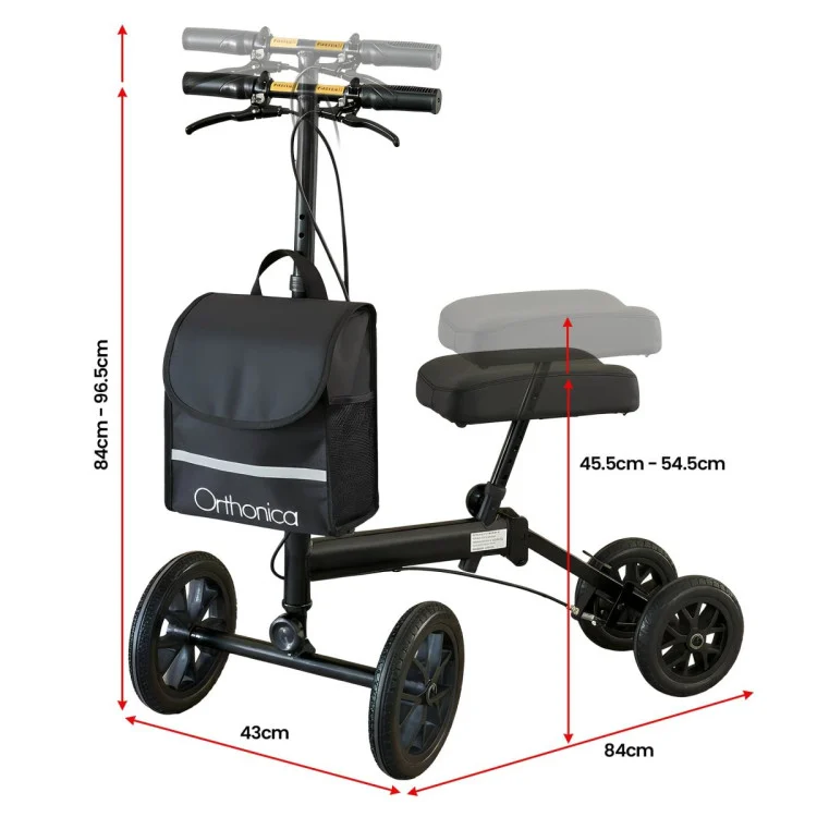 Orthonica Knee Walker with Adjustable Pad and Dual Brakes frw-mas-3510-bk