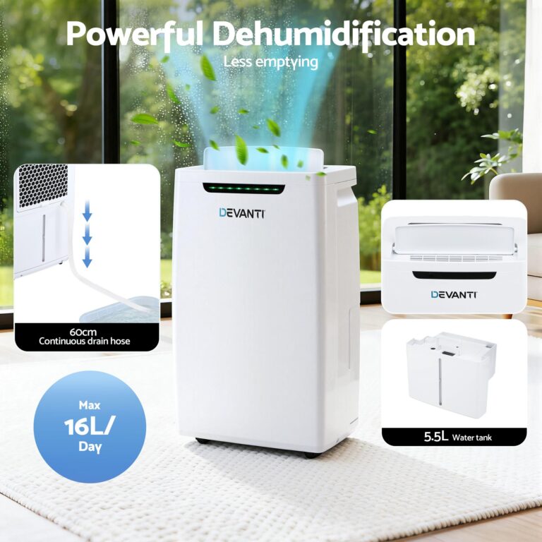 Devanti 16L Dehumidifier Portable Air Dryer Moisture Absorber 5.5L Water Tank DH-B-16L-WH