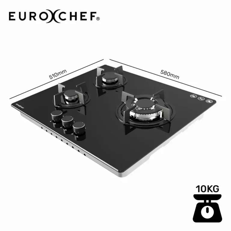 EUROCHEF 60cm 3 Burner Gas Cooktop with Wok Burner Tempered Glass Natural Gas & LPG Black COKGCTEC63KA