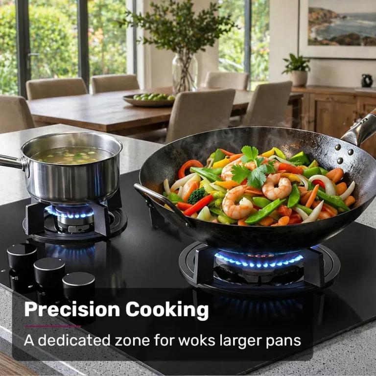 EUROCHEF 60cm 3 Burner Gas Cooktop with Wok Burner Tempered Glass Natural Gas & LPG Black COKGCTEC63KA