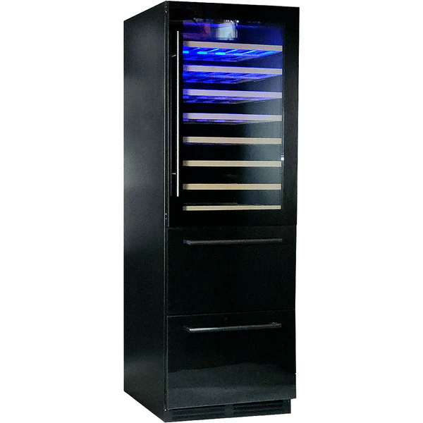 Schmick Black Upright Black Glass Door Dual Zone Drawer Wine and Beverage Refrigerator BD425D-X-B