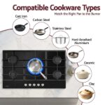 Devanti 90cm Gas Cooktop 5 Burner LPG NG Tempered Glass Hob Black CT-GAS-5B-L-BK