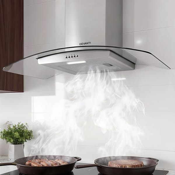 Devanti 90cm Canopy Range Hood Curved Glass RH-D-V17-90