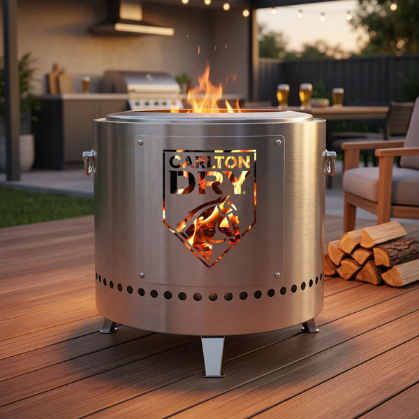 Licenced CARLTON DRY Stainless Steel Fire Pit- Dual Skinned Less Smoke Design SK-PIT49-DRY